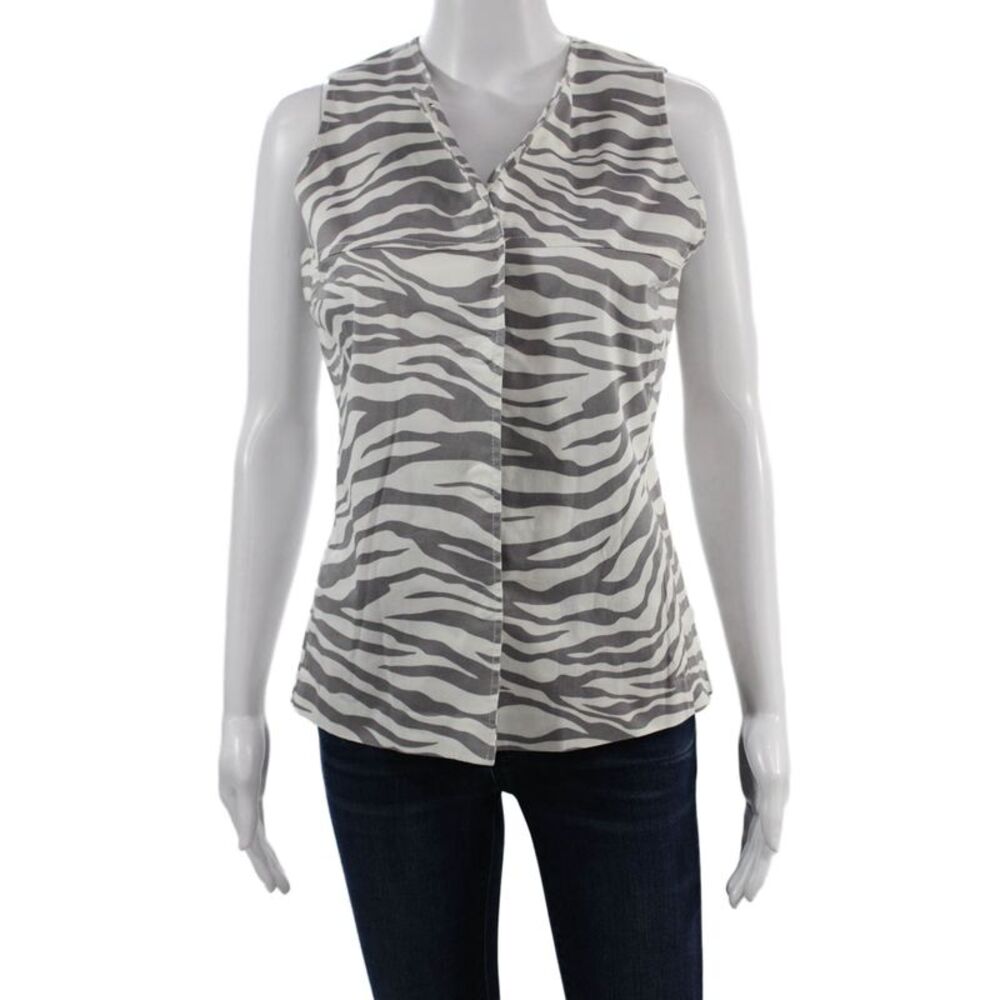 Shannon Mclean Womens Gray Animal Print V-Neck Sleeveless Cotton Blouse Size S